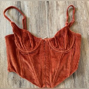 White Fox velvet ribbed Corset Top. Size medium